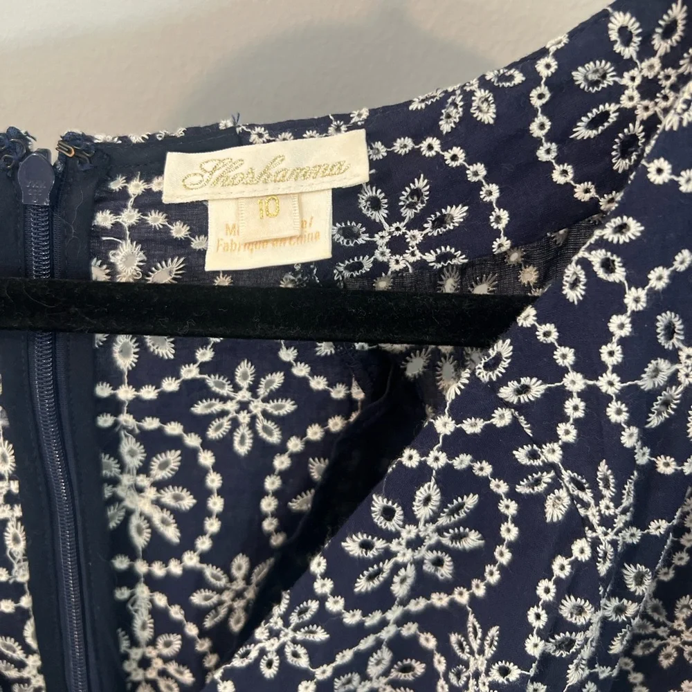 Shoshanna Danica Embroidered Floral Eyelet Lace Dress Navy Blue 10 - Picture 9 of 10